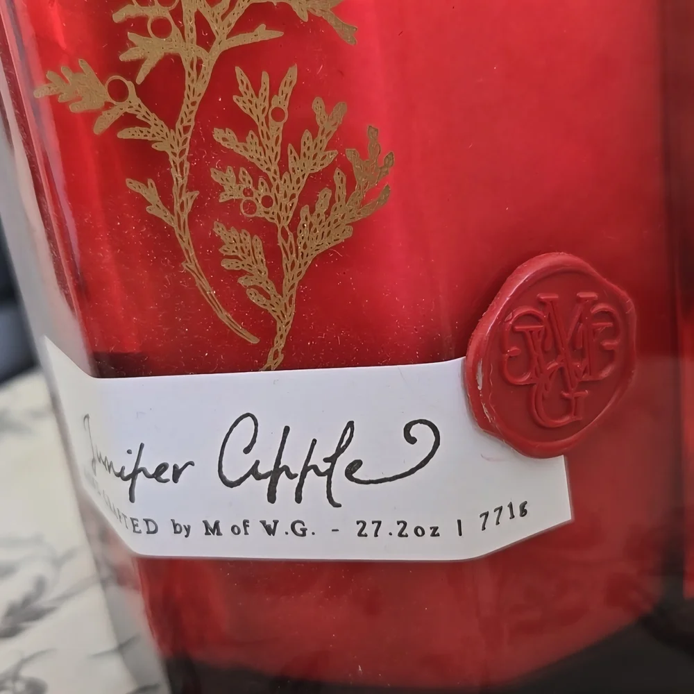 MWG Juniper Apple Luxury Botanical Soy Candle Red Glass 27oz NWT